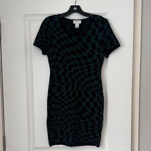 APRICOT Green and Black Optical Check Knit Dress